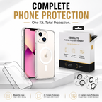 Complete Phone Protection Kit for iPhone 13, 14 & 15, Magnetic Clear Case with 2 Tempered Glass Screen Protectors & 2 Camera Lens Protectors, Shockproof, Anti-Scratch & Anti-Fingerprint