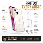 Complete Phone Protection Kit for iPhone 13, 14 & 15, Magnetic Clear Case with 2 Tempered Glass Screen Protectors & 2 Camera Lens Protectors, Shockproof, Anti-Scratch & Anti-Fingerprint