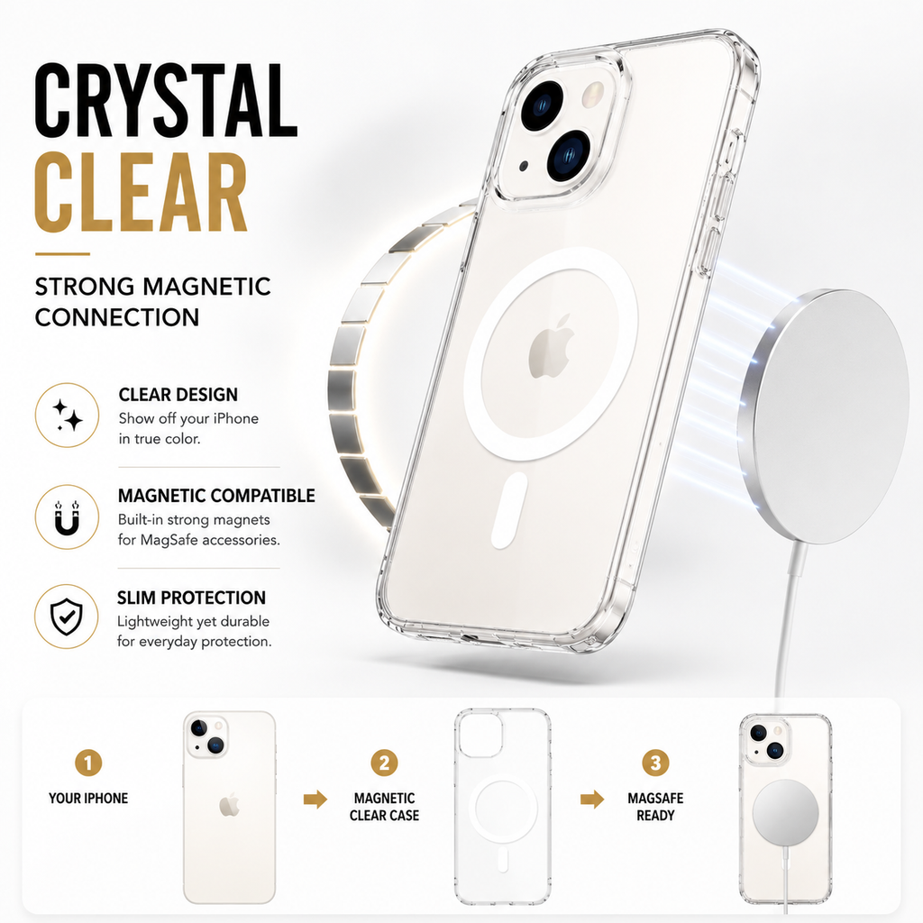 Complete Phone Protection Kit for iPhone 13, 14 & 15, Magnetic Clear Case with 2 Tempered Glass Screen Protectors & 2 Camera Lens Protectors, Shockproof, Anti-Scratch & Anti-Fingerprint