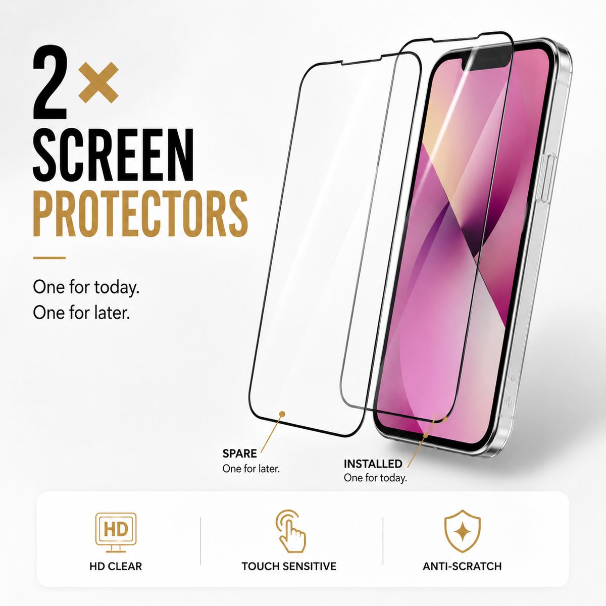 Complete Phone Protection Kit for iPhone 13, 14 & 15, Magnetic Clear Case with 2 Tempered Glass Screen Protectors & 2 Camera Lens Protectors, Shockproof, Anti-Scratch & Anti-Fingerprint