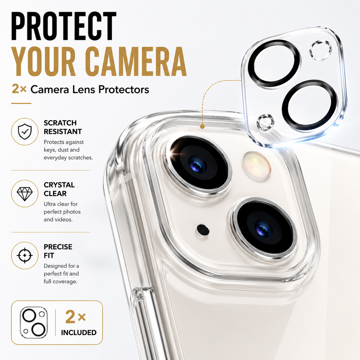 Complete Phone Protection Kit for iPhone 13, 14 & 15, Magnetic Clear Case with 2 Tempered Glass Screen Protectors & 2 Camera Lens Protectors, Shockproof, Anti-Scratch & Anti-Fingerprint