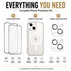 Complete Phone Protection Kit for iPhone 13, 14 & 15, Magnetic Clear Case with 2 Tempered Glass Screen Protectors & 2 Camera Lens Protectors, Shockproof, Anti-Scratch & Anti-Fingerprint