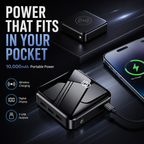 10,000mAh Mini Power Bank, Portable Wireless Charger with 3 USB Ports, Compact External Battery Pack for Smartphones & Small Devices