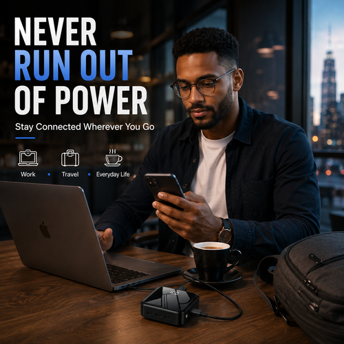 10,000mAh Mini Power Bank, Portable Wireless Charger with 3 USB Ports, Compact External Battery Pack for Smartphones & Small Devices