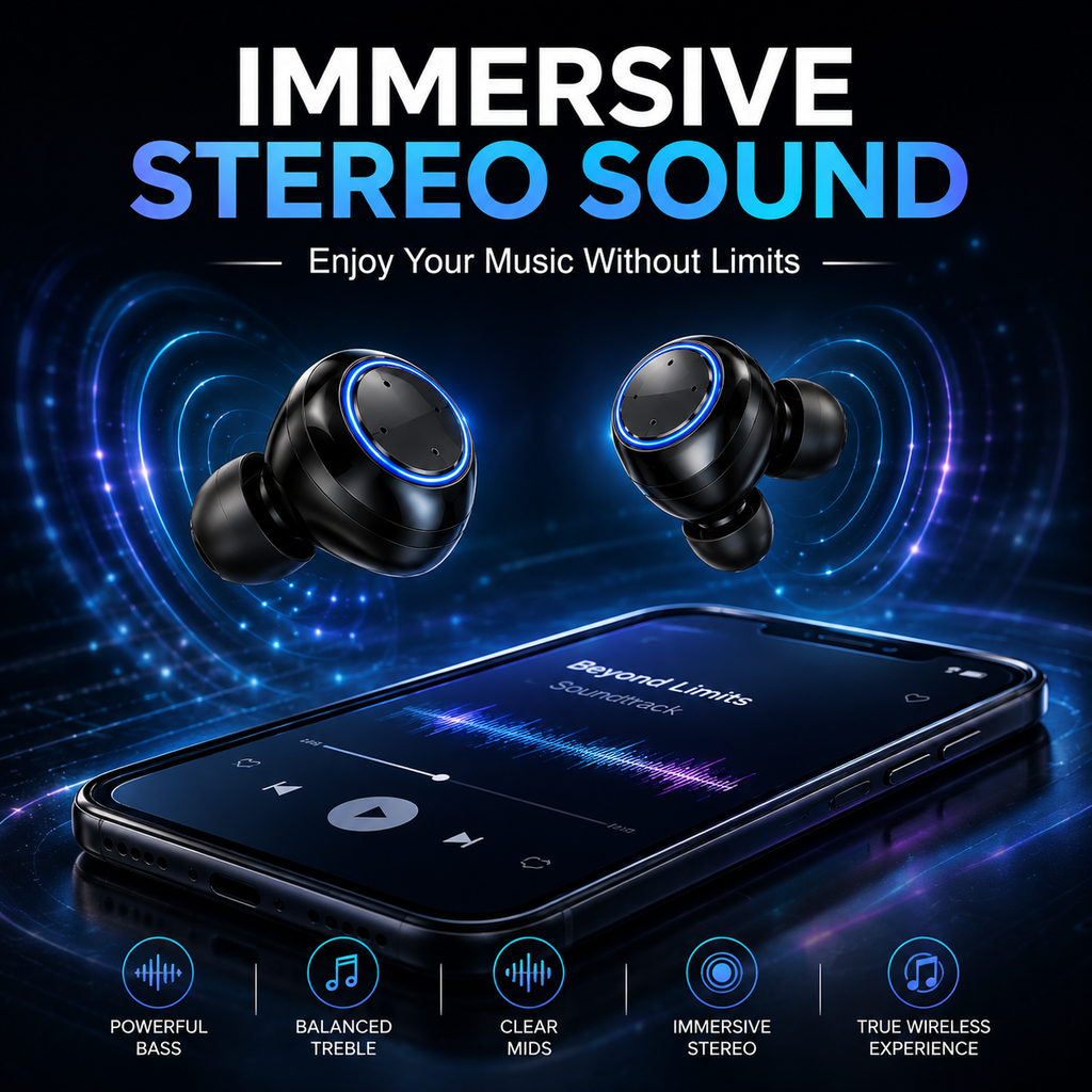TWS Bluetooth 5.1 Wireless Earbuds – Mini Stereo Earphones with IPX7 Water Resistance