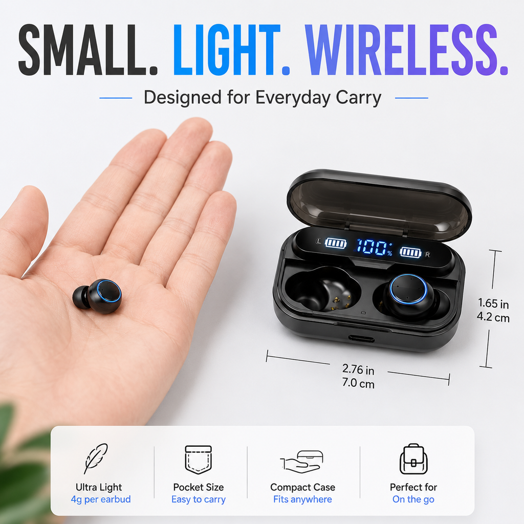 TWS Bluetooth 5.1 Wireless Earbuds – Mini Stereo Earphones with IPX7 Water Resistance