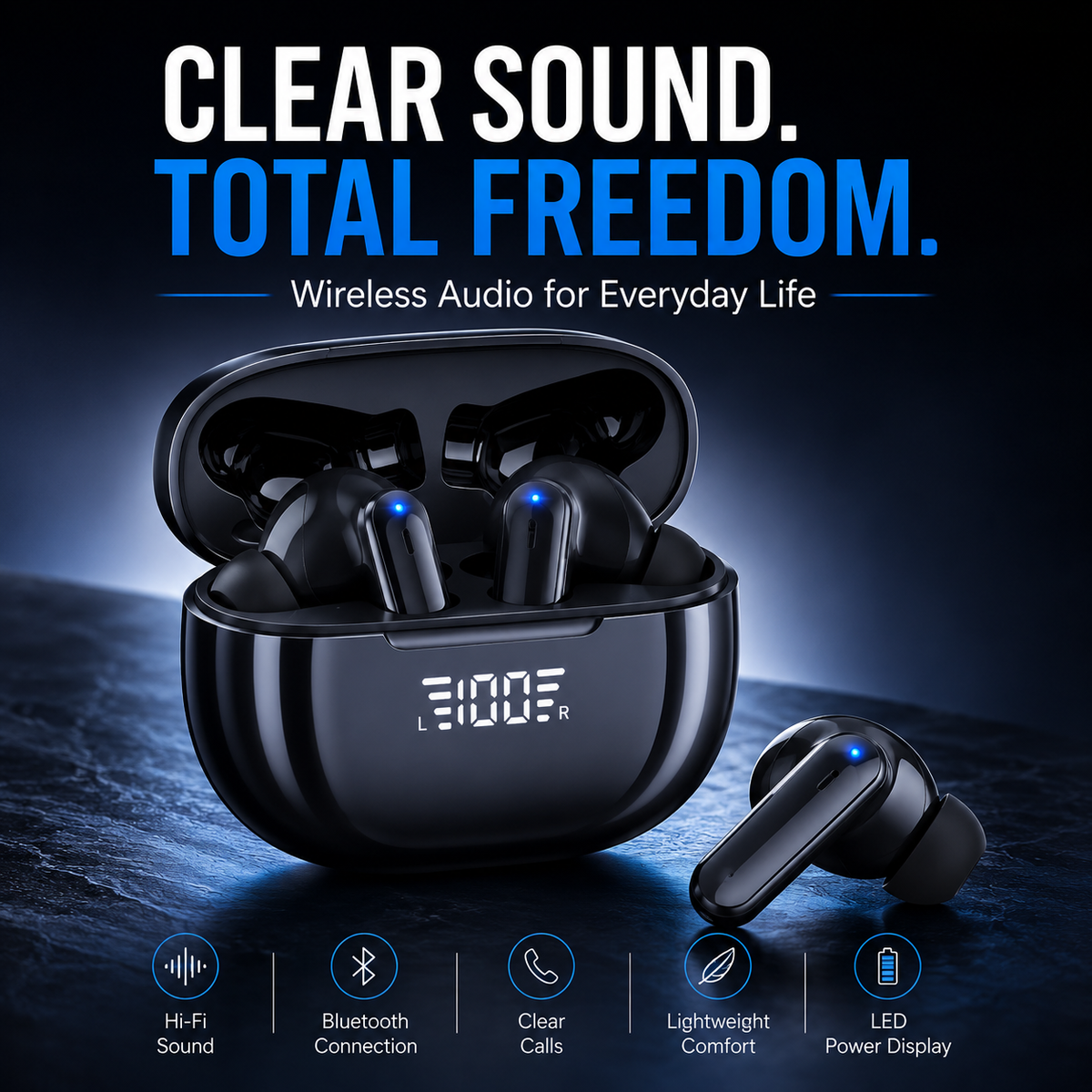 Wireless Bluetooth Earbuds, Portable Stereo Headphones