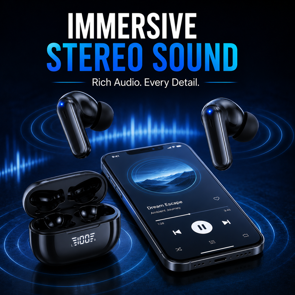 Wireless Bluetooth Earbuds, Portable Stereo Headphones