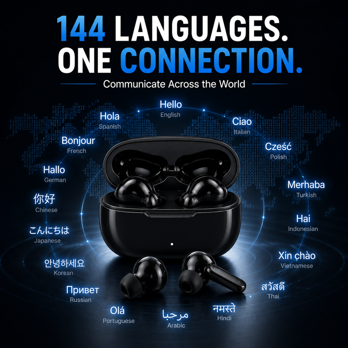 AI Translation Earbuds, 144-Language Real-Time Translator with Bluetooth 5.1, Wireless Earbuds for Travel, Conversations & International Communication