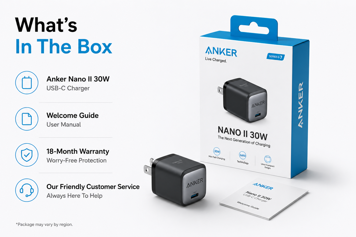 Anker Nano II 30W GaN USB-C Fast Charger | Compact Power Adapter for iPhone 16/15, Samsung Galaxy, iPad, MacBook Air & USB-C Devices
