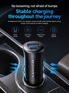 Anker 30W Dual-Port USB Car Charger | Fast Charging Adapter with USB-C & USB-A for iPhone, Samsung & More