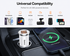 Baseus Dual USB Car Charger QC 3.0 Fast Charging Adapter, Compact 24W USB Car Charger for iPhone 16/15/14, Samsung Galaxy, iPad, AirPods & USB Devices