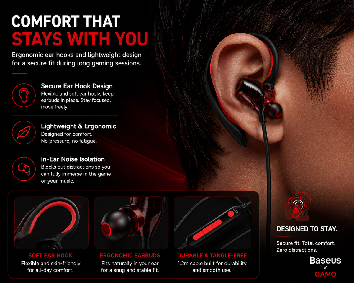 Baseus GAMO USB-C Gaming Earbuds with Microphone, Hi-Fi Stereo Wired Earphones, Low Latency, Dual Music & Game Modes for Samsung Galaxy, Google Pixel, OnePlus, Switch & USB-C Devices