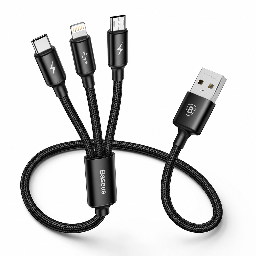 Baseus 3-in-1 Fast Charging Cable, USB-A to USB-C, Lightning & Micro USB, 3.5A Multi Charging Cable for iPhone, Samsung Galaxy, Android, Tablets & More (120cm)