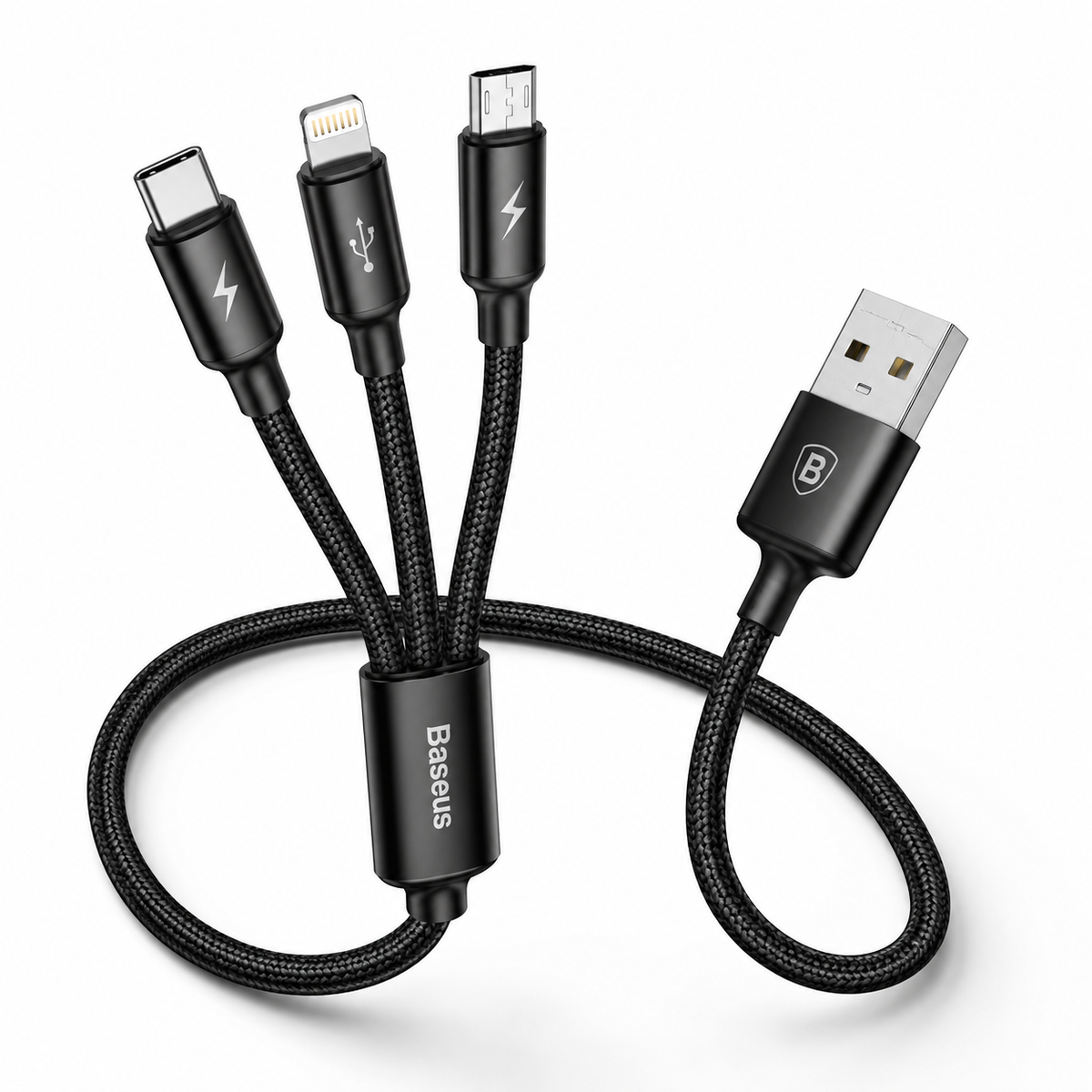 Baseus 3-in-1 Fast Charging Cable, USB-A to USB-C, Lightning & Micro USB, 3.5A Multi Charging Cable for iPhone, Samsung Galaxy, Android, Tablets & More (120cm)