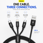 Baseus 3-in-1 Fast Charging Cable, USB-A to USB-C, Lightning & Micro USB, 3.5A Multi Charging Cable for iPhone, Samsung Galaxy, Android, Tablets & More (120cm)