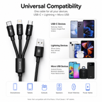 Baseus 3-in-1 Fast Charging Cable, USB-A to USB-C, Lightning & Micro USB, 3.5A Multi Charging Cable for iPhone, Samsung Galaxy, Android, Tablets & More (120cm)
