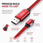 Baseus Flat Glowing Lightning Cable, 2.4A Fast Charging USB Data Cable, LED Indicator, 480Mbps Sync, 1M for iPhone 14/13/12/11/XR/XS/X/8/7/SE & iPad - Red