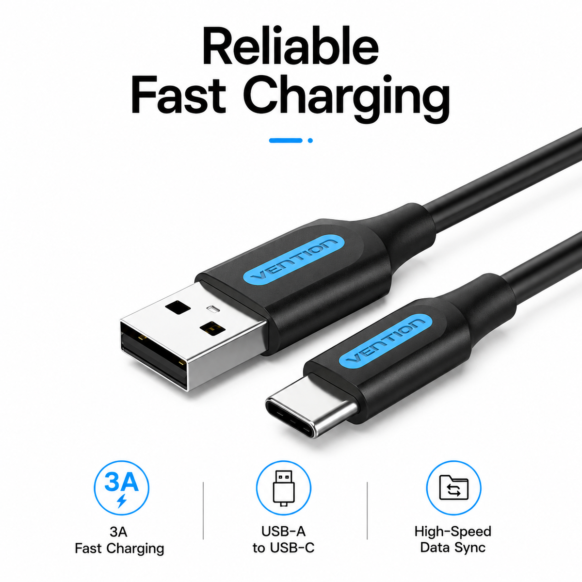 Vention USB-A to USB-C Fast Charging Cable, 3A USB Type-C Charging & Data Sync Cord for Samsung Galaxy, Google Pixel, Xiaomi, Motorola, OnePlus & USB-C Devices
