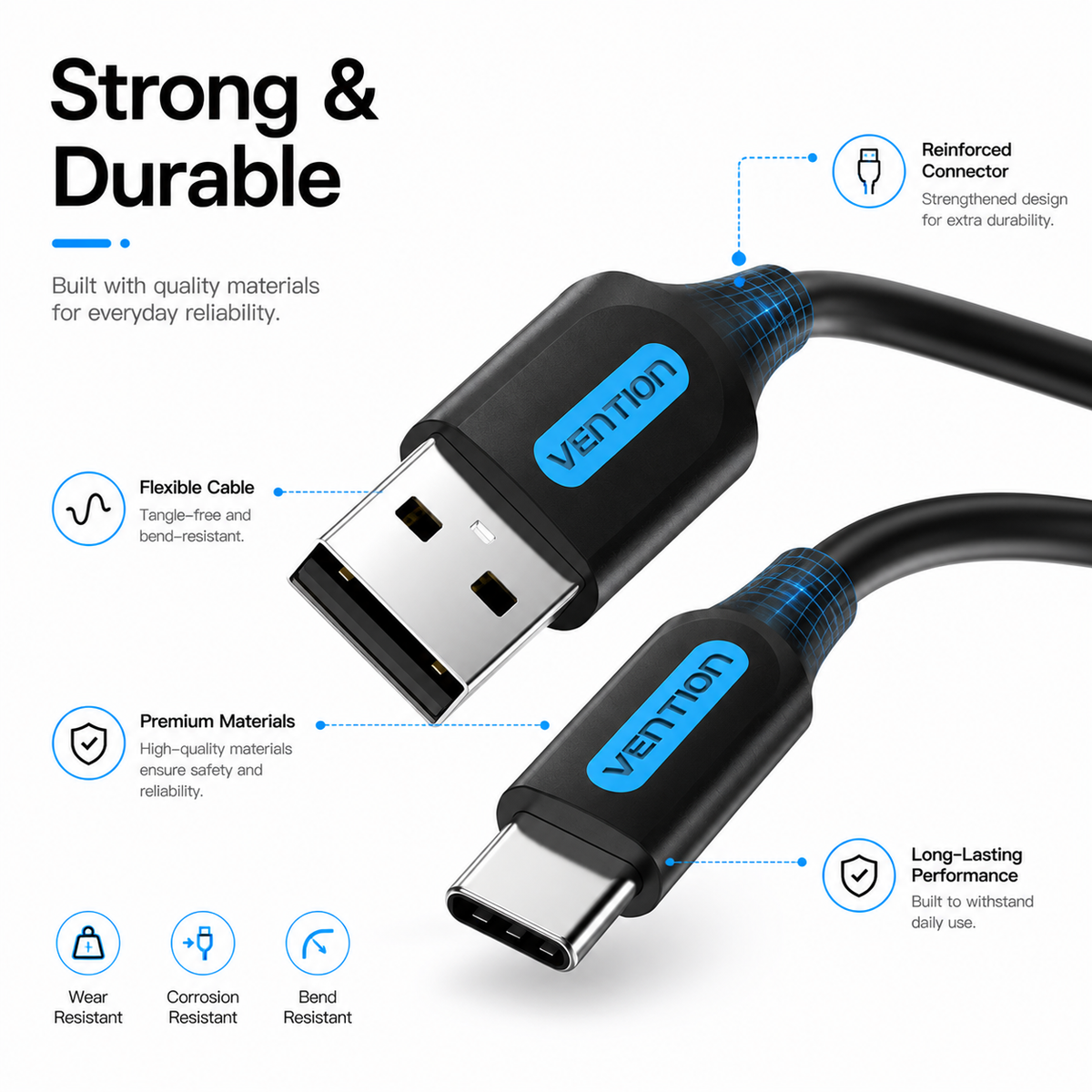 Vention USB-A to USB-C Fast Charging Cable, 3A USB Type-C Charging & Data Sync Cord for Samsung Galaxy, Google Pixel, Xiaomi, Motorola, OnePlus & USB-C Devices