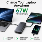 UGREEN 67W Power Bank 20,000mAh with Built-in USB-C Cable, PD Fast Charging Portable Charger for MacBook Air, iPhone 16/15, iPad, Samsung Galaxy, Steam Deck & Nintendo Switch