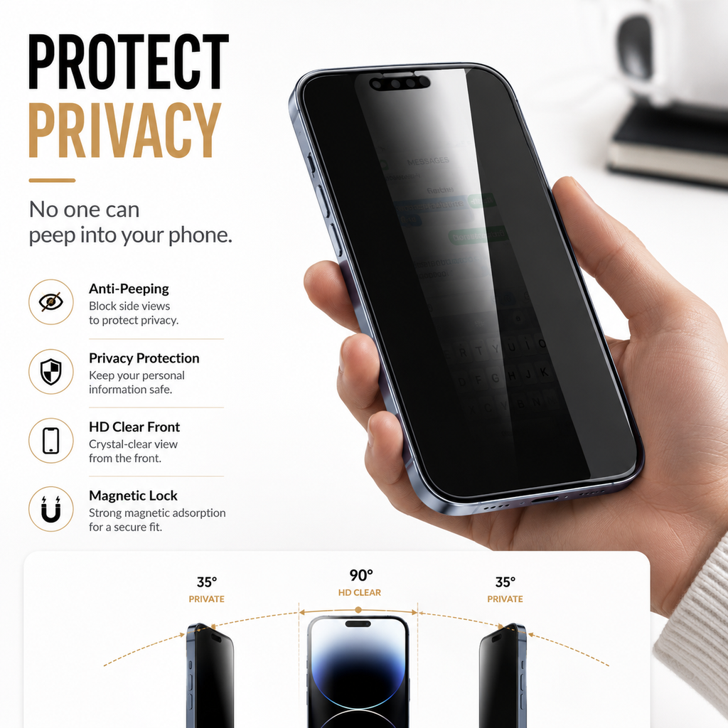 Magnetic Privacy Phone Case for iPhone, Dual-Sided Metal Frame, Full Body Protection, Slim Minimalist Design, Magnetic Snap-On Cover