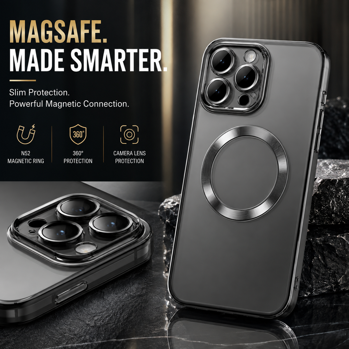 MagSafe Phone Case for iPhone, 360° Slim Protective Cover with Built-In Camera Lens Protection, N52 Magnetic Ring, Wireless Charging Compatible