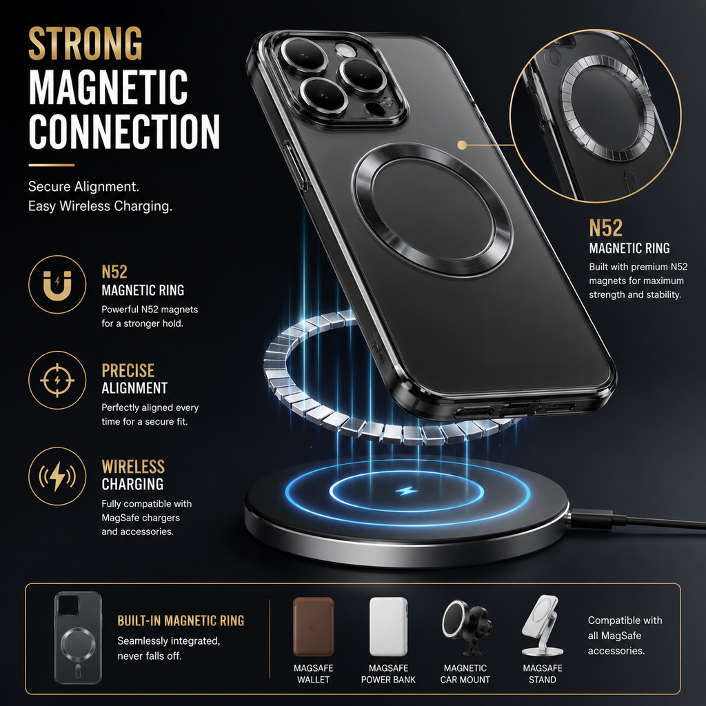 MagSafe Phone Case for iPhone, 360° Slim Protective Cover with Built-In Camera Lens Protection, N52 Magnetic Ring, Wireless Charging Compatible