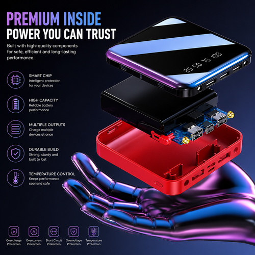 20,000mAh Portable Power Bank, Compact External Battery Charger with Multi-USB Output, Digital Display for Smartphones & Devices