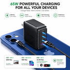 UGREEN 65W GaN Fast Charger, 4-Port USB-C & USB-A PD Wall Charger, Foldable Multi-Port Charging Station for MacBook Pro/Air, iPhone 16/15/14, iPad, Samsung Galaxy, Steam Deck & More