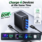UGREEN 65W GaN Fast Charger, 4-Port USB-C & USB-A PD Wall Charger, Foldable Multi-Port Charging Station for MacBook Pro/Air, iPhone 16/15/14, iPad, Samsung Galaxy, Steam Deck & More