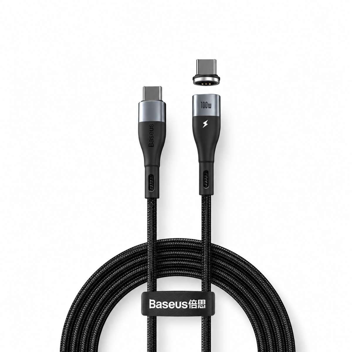 Baseus 100W Magnetic USB-C Fast Charging Cable, Zinc Alloy PD USB-C to USB-C Cable, Detachable Magnetic Tip, Nylon Braided, Data Sync for MacBook, iPad, Samsung Galaxy & USB-C Devices