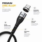 Baseus 100W Magnetic USB-C Fast Charging Cable, Zinc Alloy PD USB-C to USB-C Cable, Detachable Magnetic Tip, Nylon Braided, Data Sync for MacBook, iPad, Samsung Galaxy & USB-C Devices