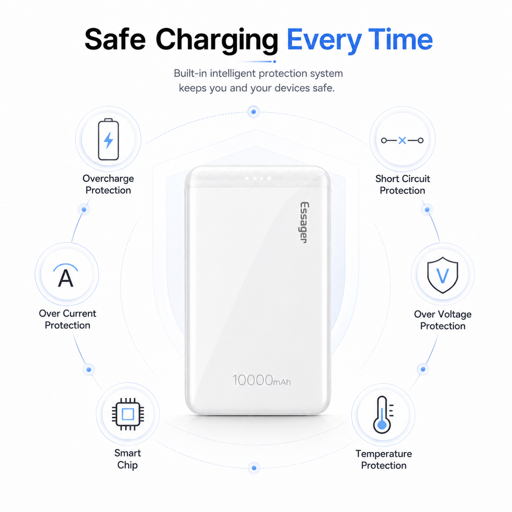 Essager 10000mAh Portable Power Bank, Dual USB Portable Charger with USB-C & Micro USB Input, Slim External Battery Pack for iPhone 16/15/14, Samsung Galaxy, iPad, AirPods & USB Devices