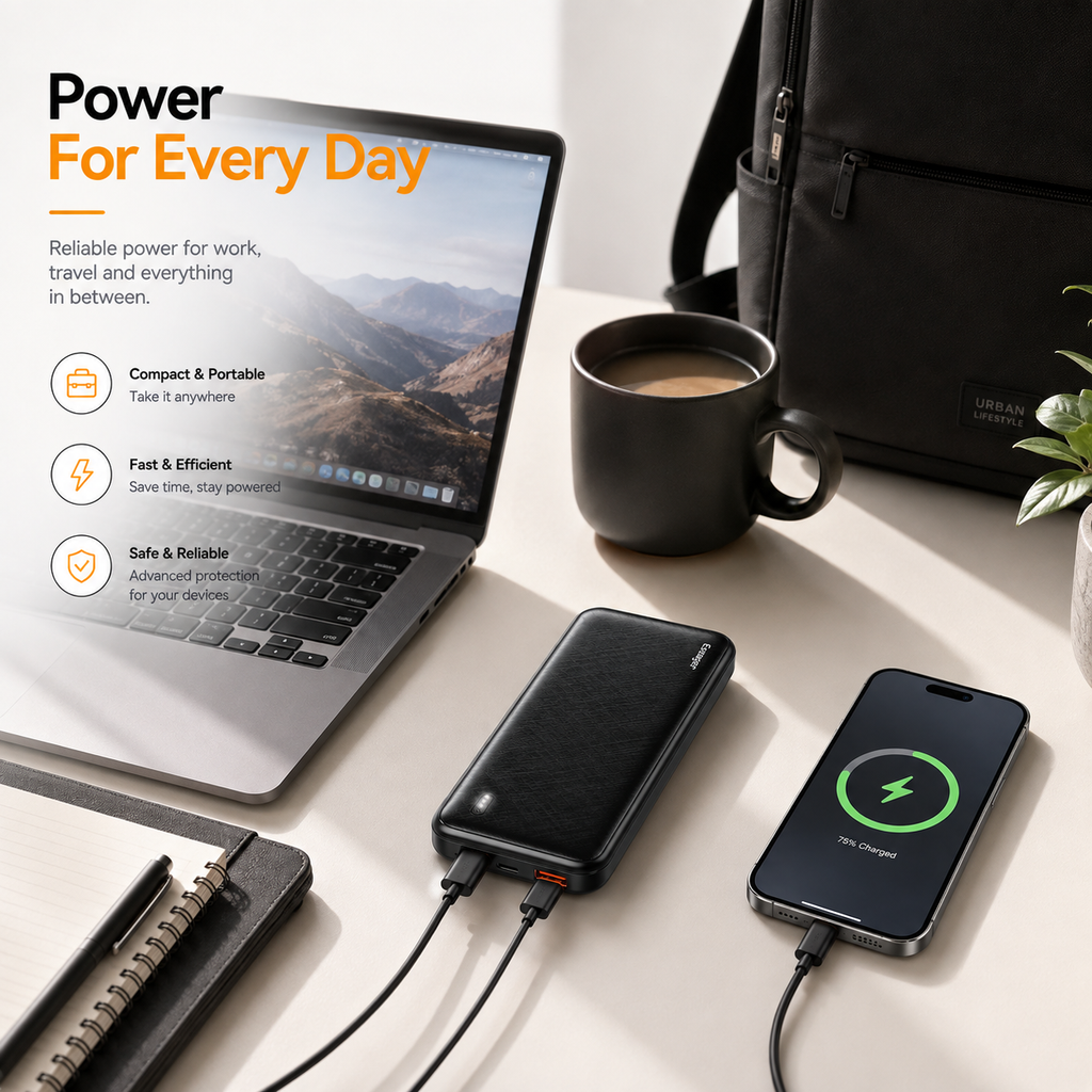 Essager 10000mAh PD20W Fast Charging Power Bank, Portable Charger with USB-C & USB Output, QC3.0 External Battery Pack for iPhone 16/15, Samsung Galaxy, iPad & USB Devices