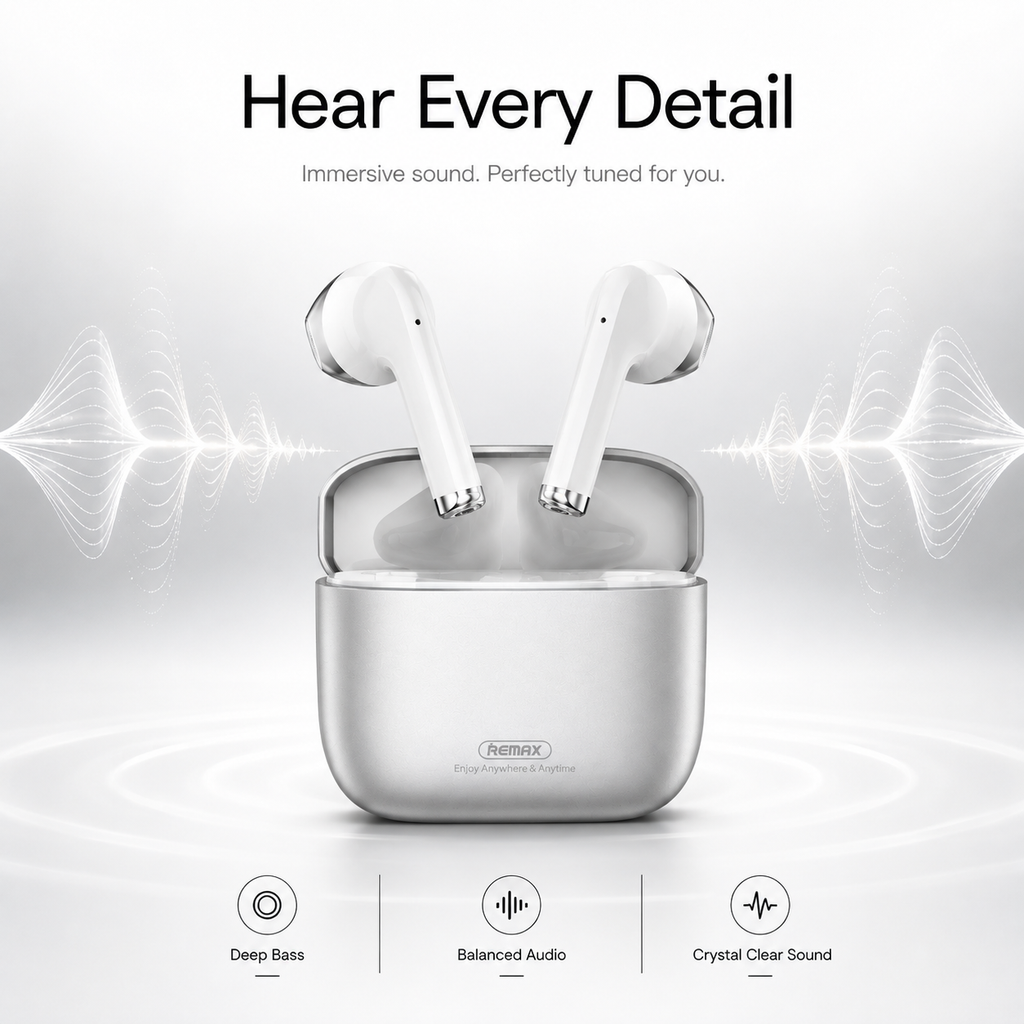REMAX AlloyBuds 1 True Wireless Earbuds, Bluetooth 5.3 Wireless Headphones with HD Calls, Hi-Fi Stereo Sound, Low Latency, Touch Control & USB-C Charging Case