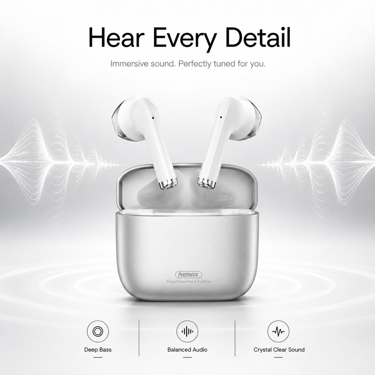 REMAX AlloyBuds 1 True Wireless Earbuds, Bluetooth 5.3 Wireless Headphones with HD Calls, Hi-Fi Stereo Sound, Low Latency, Touch Control & USB-C Charging Case